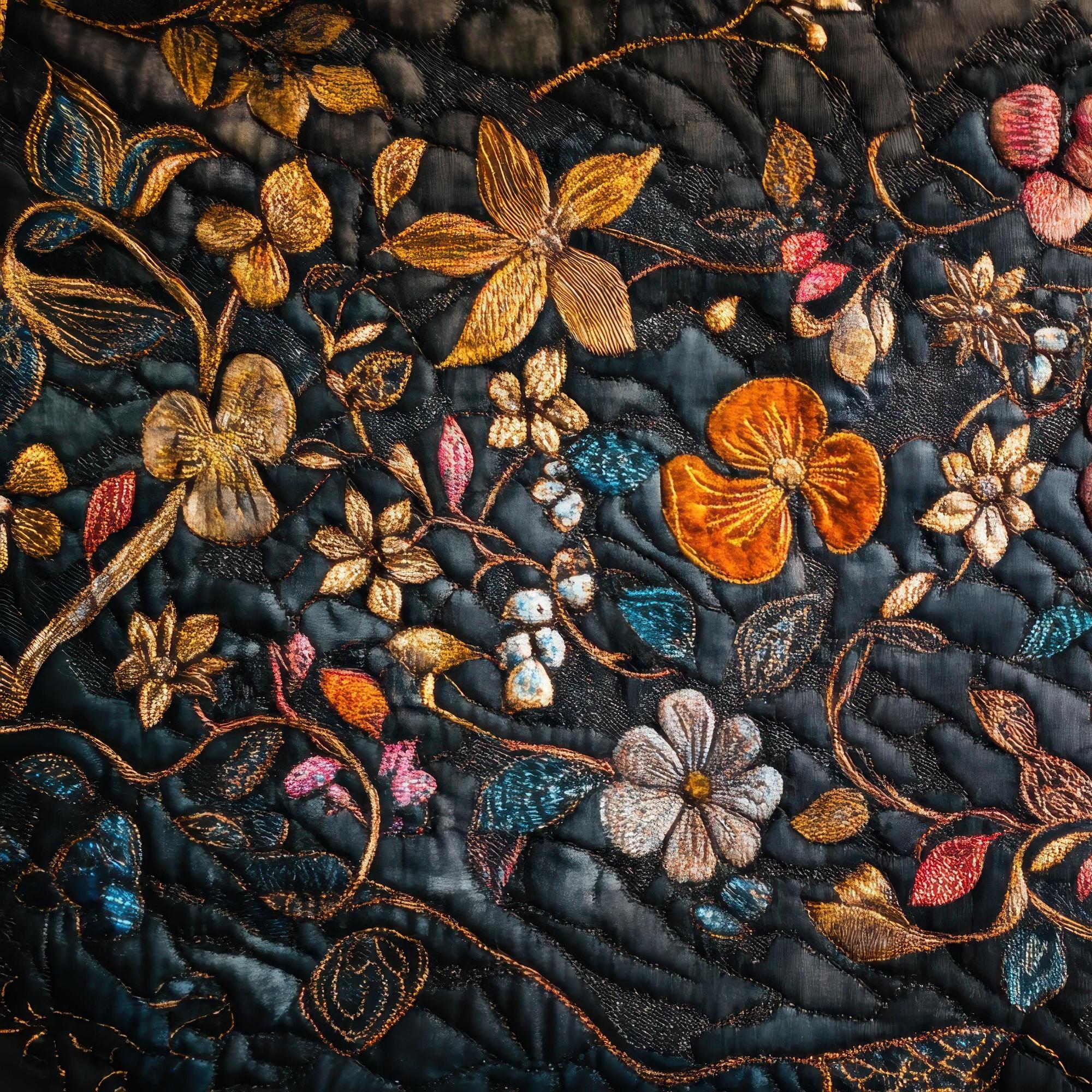 Embroidered silk textile with floral motif